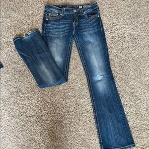 Miss Me Blue Boot Cut Jeans with Distressed Details